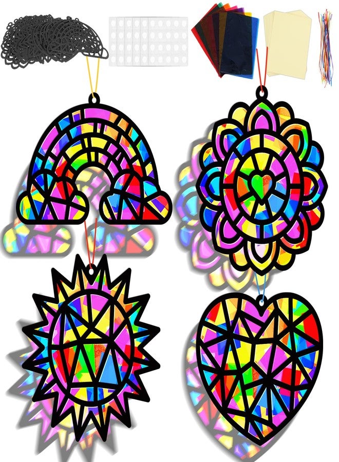 Lonfliness 32 Sets Spring Crafts Valentine's Day Suncatchers Kit for Kids DIY Rainbow Window Stained Glass Effect Paper School Classroom Decoration Back to School Art Craft Creative Activity Project Party Favors - Image 1